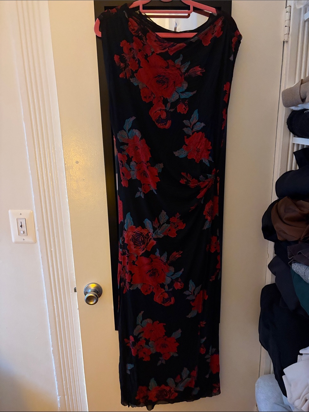 Free People Black Maxi Dress with Red Floral Print